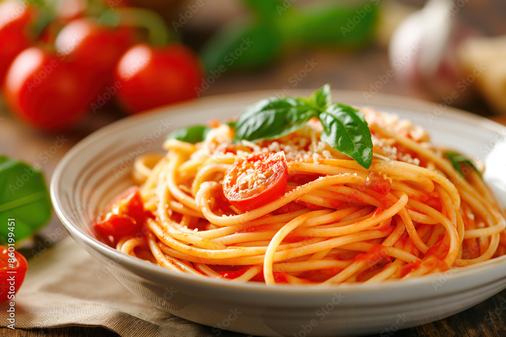Delicious Spaghetti with Tomato Sauce and Fresh Basil Delicious Spaghetti with Tomato Sauce and Fresh Basil