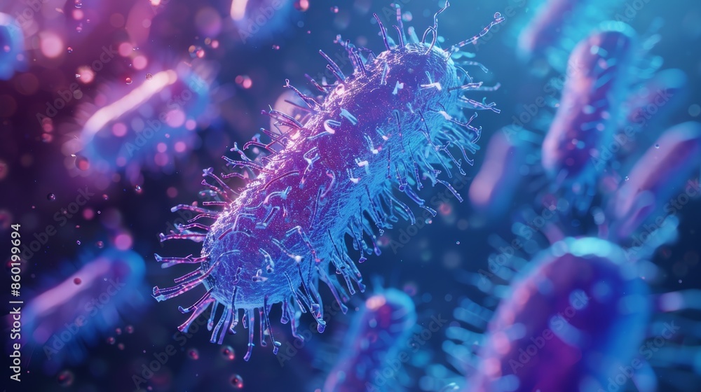Microscopic 3D rendering of bacteria in a colorful and abstract style. Microscopic 3D rendering of bacteria in a colorful and abstract style.
