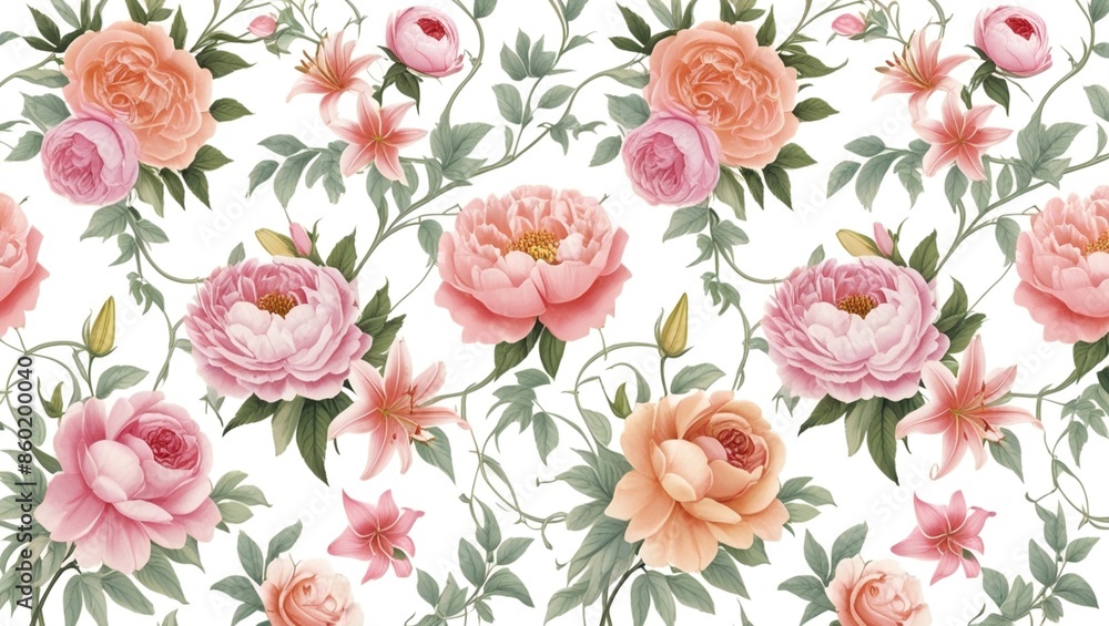 custom made wallpaper toronto digitalElegant floral pattern illustration art.