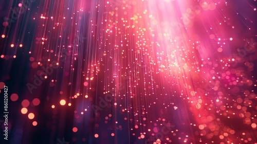 Abstract background with glowing pink and red particles. photo