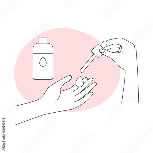 Girls hands apply serum from pipette to palm for skin care line icon vector illustration