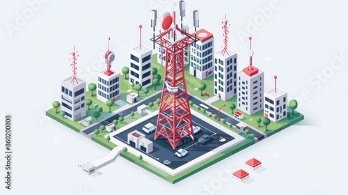 A cityscape with a tall tower in the middle