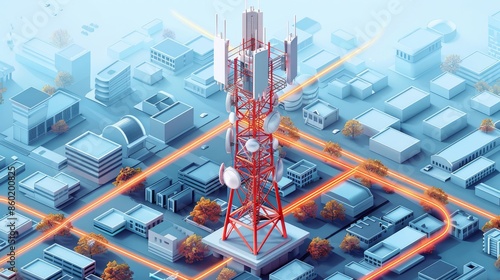 A cityscape with a tall tower in the middle