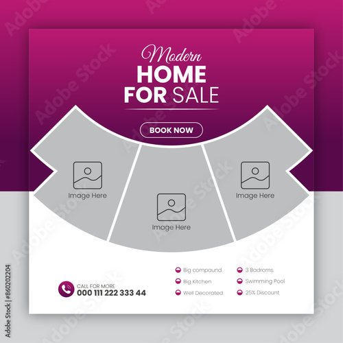 Modern real estate social media post design template, square template