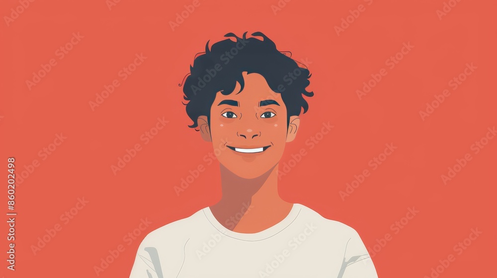 Create an image of a smiling Middle Eastern person. They are wearing a solid color t-shirt and standing in front of a solid color background. Create an image of a smiling Middle Eastern person. They are wearing a solid color t-shirt and standing in front of a solid color background.