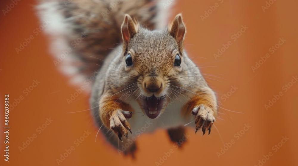 Jumping Squirrel: a cute Squirrel isolated against an orange background.
Jumping Squirrel: a cute Squirrel isolated against an orange background.