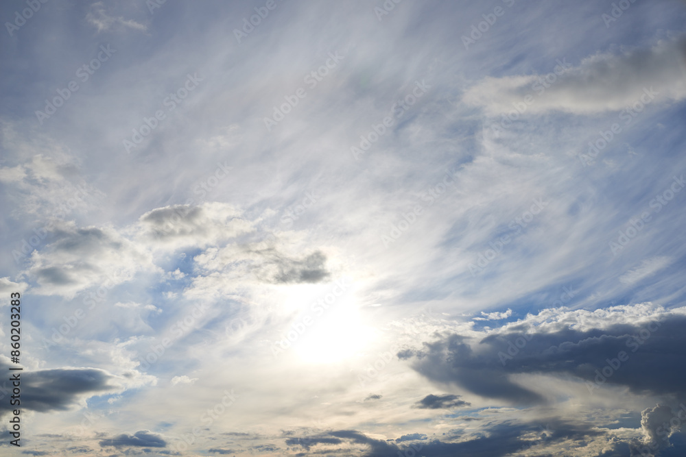 Clouds, pattern and blue sky with sun for sunrise, travel and summer, vacation and explore adventure. Heaven, calm and morning with fresh air, hope and journey, peace and location wallpaper or nature Clouds, pattern and blue sky with sun for sunrise, travel and summer, vacation and explore adventure. Heaven, calm and morning with fresh air, hope and journey, peace and location wallpaper or nature