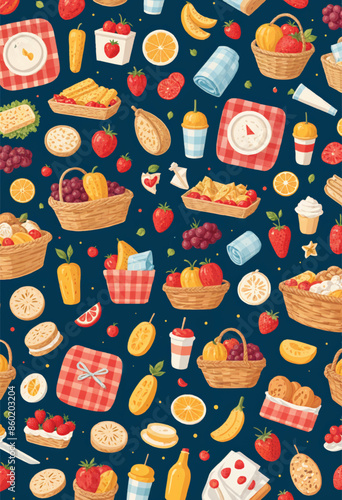 a collection of fruits and vegetables including picnic basket fruit and vegetables