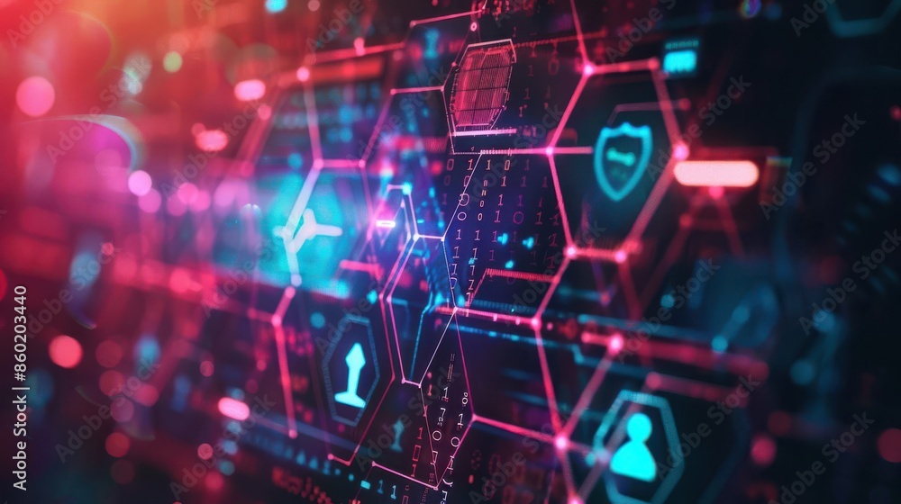 A backdrop filled with geometric shapes and symbols related to cyber security A backdrop filled with geometric shapes and symbols related to cyber security