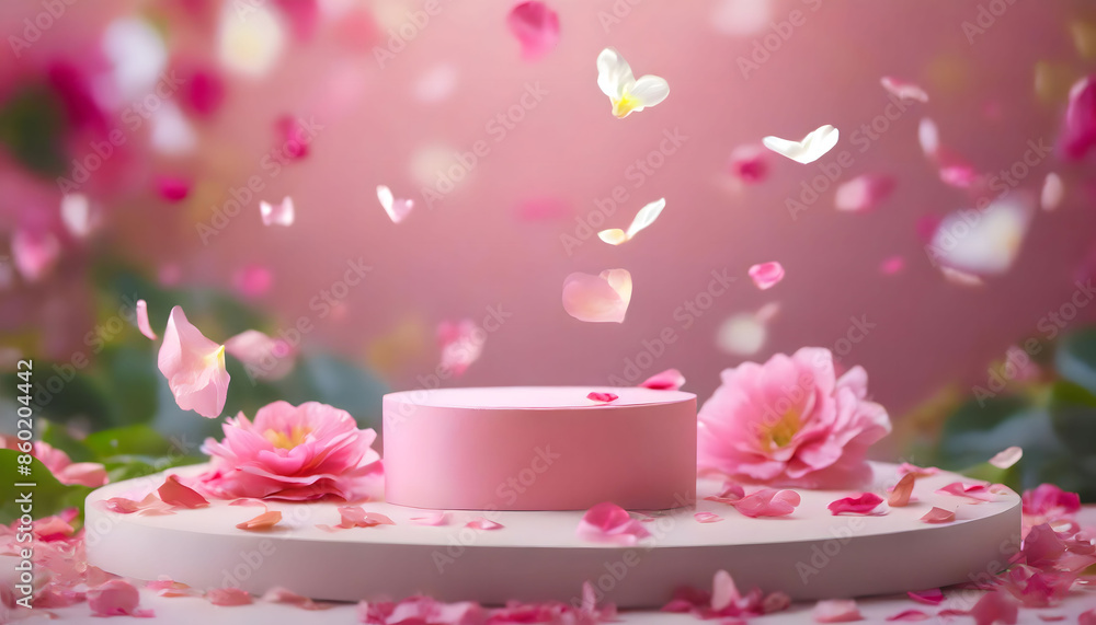 Pink Ring Surrounded by Pink Flowers and Petals. Generative AI Pink Ring Surrounded by Pink Flowers and Petals. Generative AI