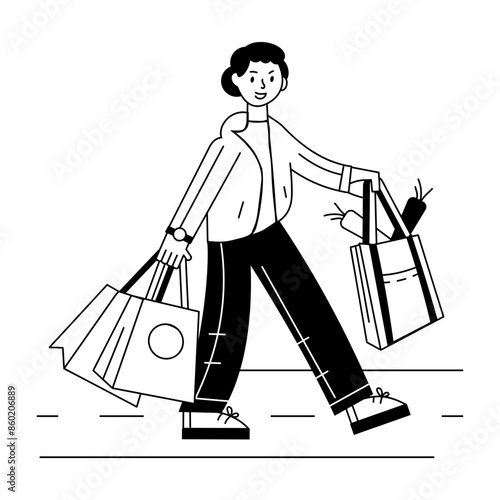 Modern line style mini illustration of buyer 

