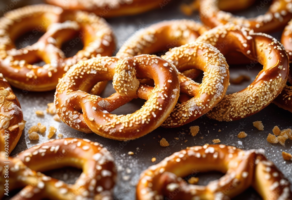 shiny golden pretzels covered coarse salt, brown, snack, baked, crunchy, dough, traditional, appetizing, treat, food, bakery, tasty, savory, seasoning, crust shiny golden pretzels covered coarse salt, brown, snack, baked, crunchy, dough, traditional, appetizing, treat, food, bakery, tasty, savory, seasoning, crust