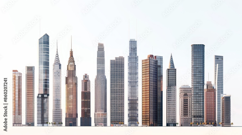 A city skyline with tall buildings and a clear blue sky A city skyline with tall buildings and a clear blue sky