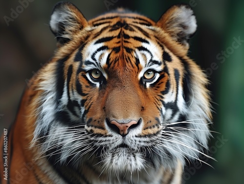 Majestic Tiger with Intense Gaze, Captivating Wildlife Portrait 