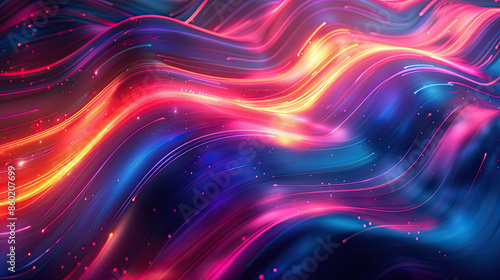 Futuristic abstract neon lines, top view, highlighting vibrant and energetic background, scifi tone, Complementary Color Scheme photo