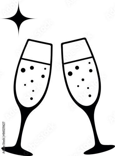 Flat isolated glasses of champagne icon. Wine glasses illustration vector.