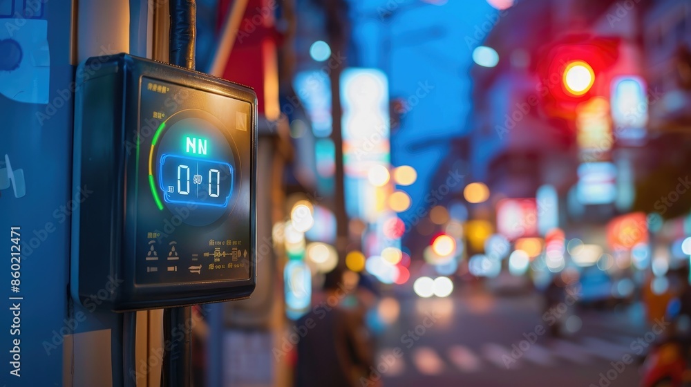 Close-up of a digital smart meter monitoring electricity consumption in a modern urban area AI generated Close-up of a digital smart meter monitoring electricity consumption in a modern urban area AI generated