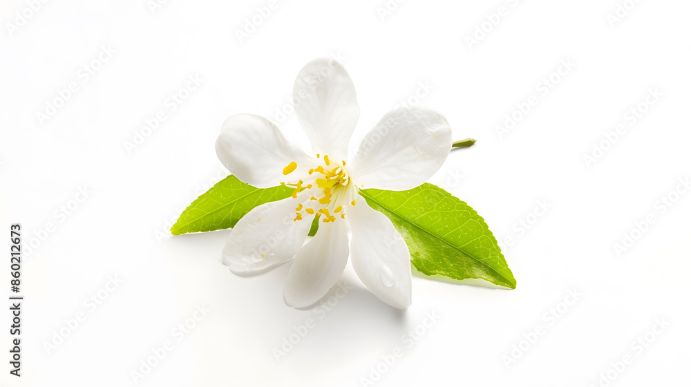 Obraz premium Orange tree blossom single white flower isolated on white Neroli citrus bloom : Generative AI