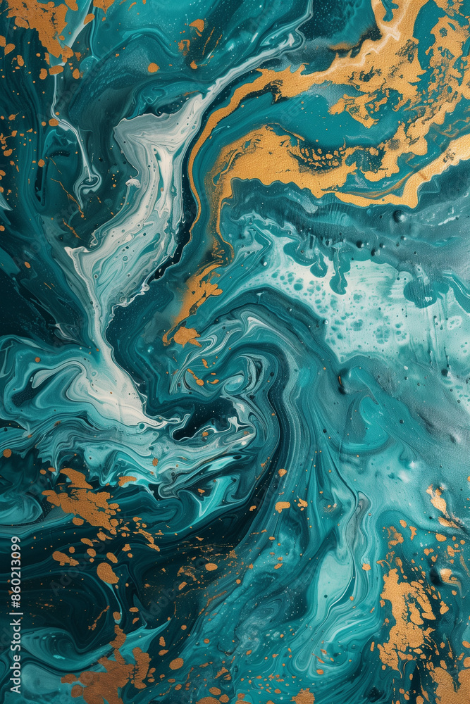 Swirling abstract tides in shades of teal and gold , color pop contrast Swirling abstract tides in shades of teal and gold , color pop contrast