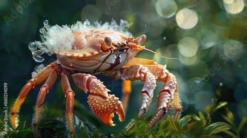Crab shedding its exoskeleton during growth, showcasing its soft new shell AI generated photo