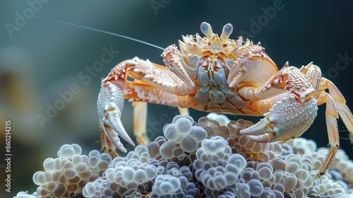 Crab shedding its exoskeleton during growth, showcasing its soft new shell AI generated photo