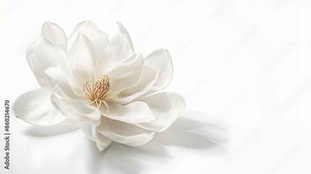 Blooming white magnolia flower on white background : Generative AI Blooming white magnolia flower on white background : Generative AI