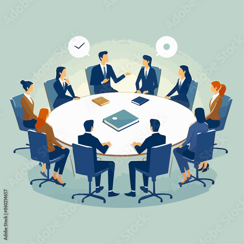 business people meeting. vector illustration. brainstorming, cooperation, leadership concept.