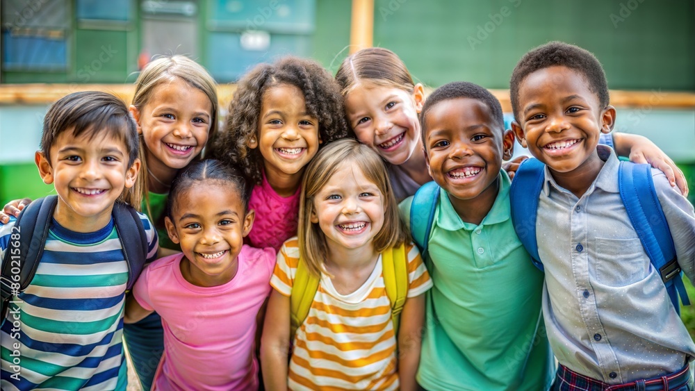 group of multi-ethnic school kids smiling and posing at the elementary school group of multi-ethnic school kids smiling and posing at the elementary school