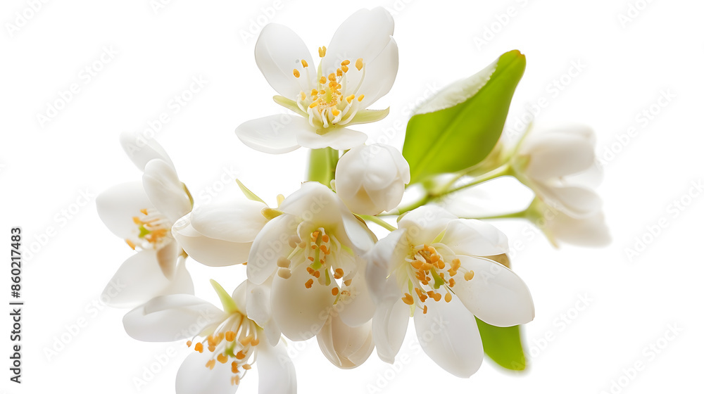 Fototapeta premium flowering citrus Spring white fresh orange tree flowers isolated on white background : Generative AI