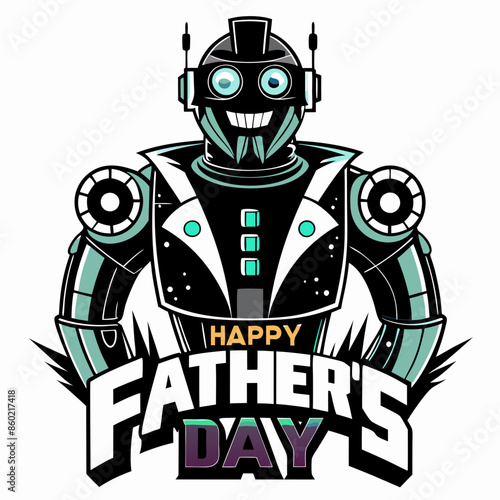 create a typography t-shirt design about  black  "Happy Father's Day" future Style, Robot style, on white background 