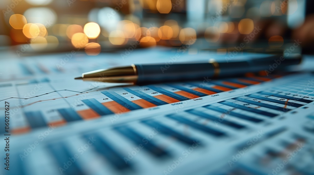 Close-up of Financial Charts and Pen. Close-up of financial charts and a pen on a table, capturing the details of business analysis and financial planning. Close-up of Financial Charts and Pen. Close-up of financial charts and a pen on a table, capturing the details of business analysis and financial planning.