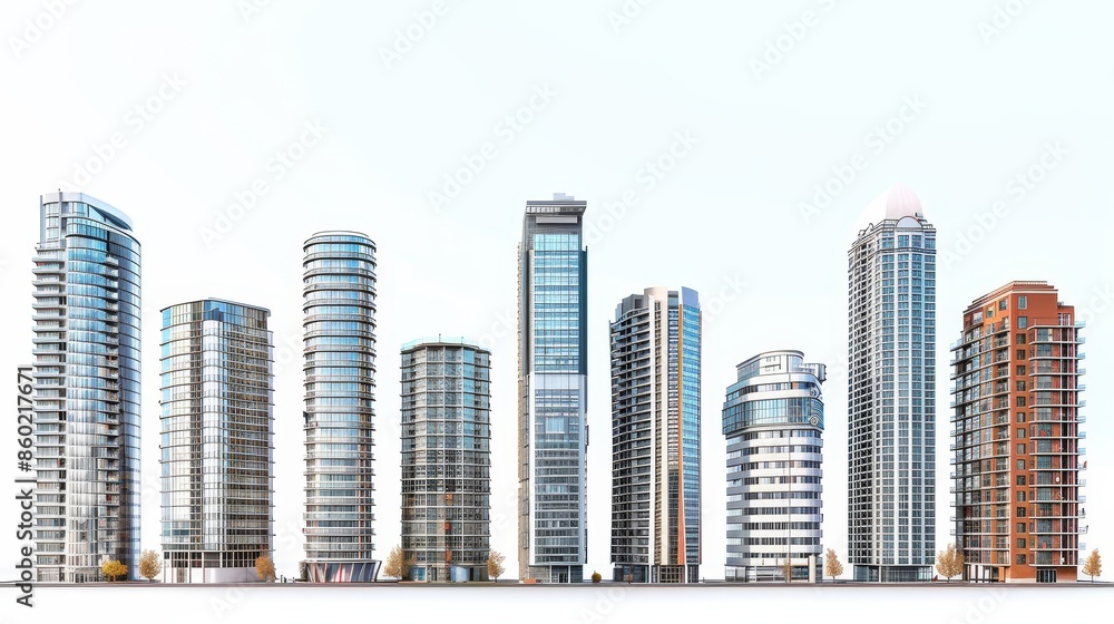 Fototapeta premium A row of tall buildings with different colors and styles