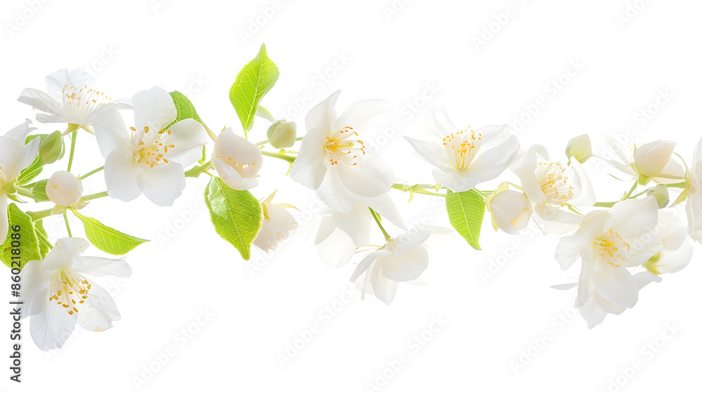 Obraz premium branch of jasmine flowers isolated on white background : Generative AI