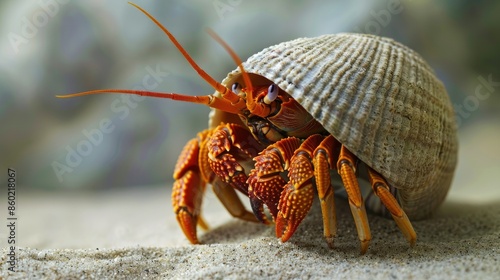 Hermit crab moving into a new shell after shedding its old one AI generated