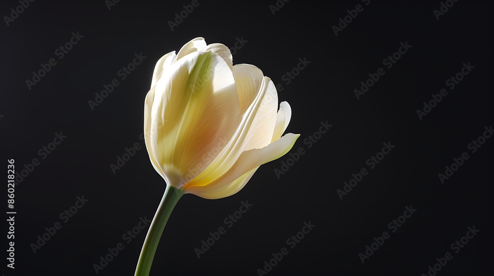 Fototapeta premium Soft cream tulip flower isolated on black background : Generative AI