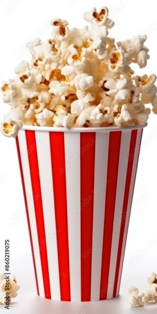 Popcorn Overflowing from a Red and White Striped Bucket Popcorn Overflowing from a Red and White Striped Bucket
