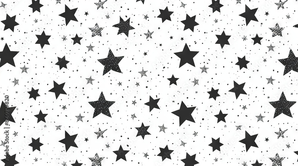 Black Star Pattern With Silver Glitter On White Background Black Star Pattern With Silver Glitter On White Background
