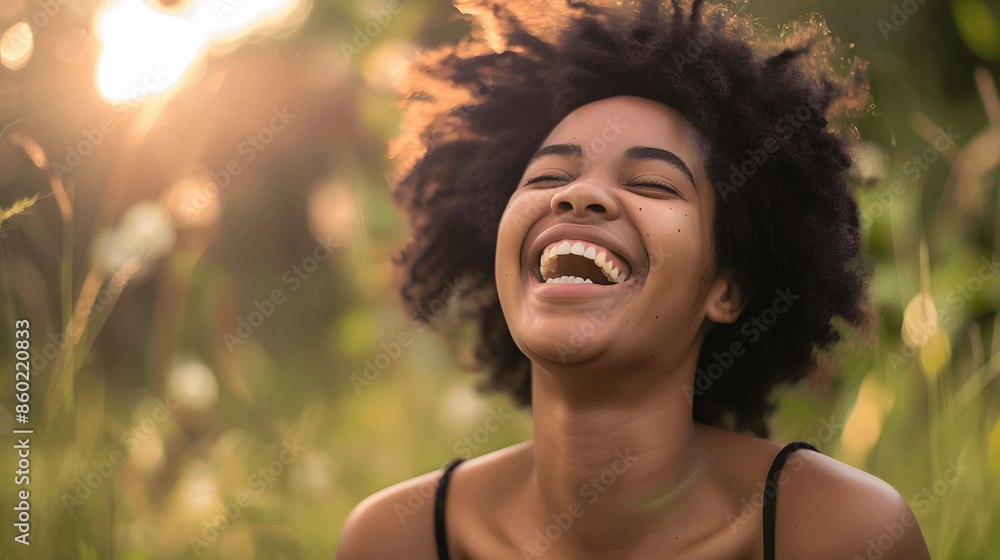 Young woman laughing heartily with pure happiness Young woman laughing heartily with pure happiness