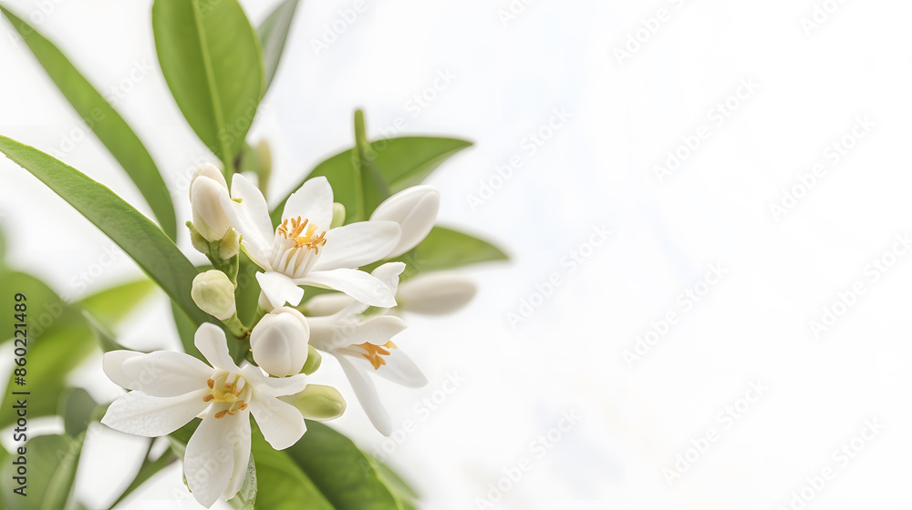 Obraz premium Orange blossom white flower and buds isolated on white Neroli citrus bloom : Generative AI