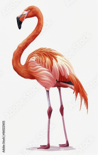 A Pink Flamingo Standing on One Leg Against a White Background