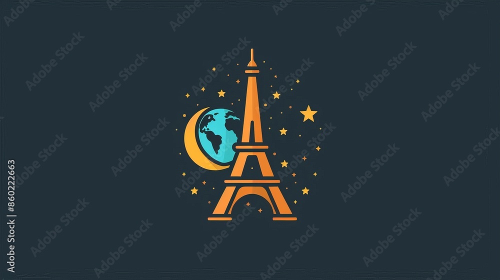 A cartoon drawing of the Eiffel Tower with a globe in the background A cartoon drawing of the Eiffel Tower with a globe in the background