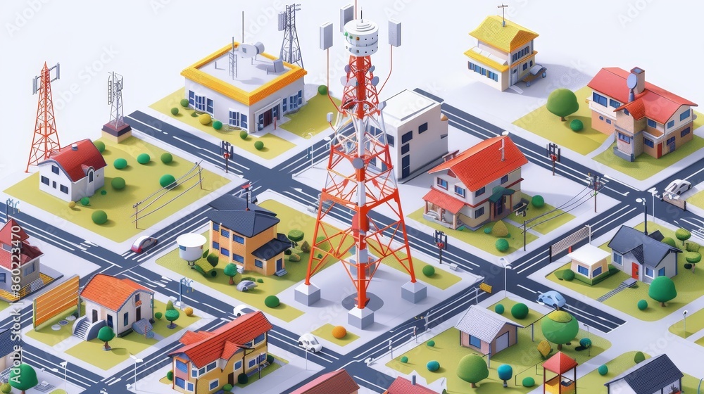 A cityscape with a tall tower in the middle A cityscape with a tall tower in the middle