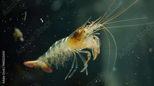Shrimp shedding its exoskeleton to allow growth, showcasing its transparency AI generated photo