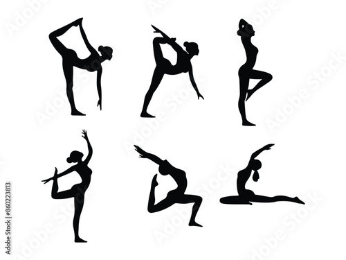 silhouettes of people doing yoga.yoga logo design.