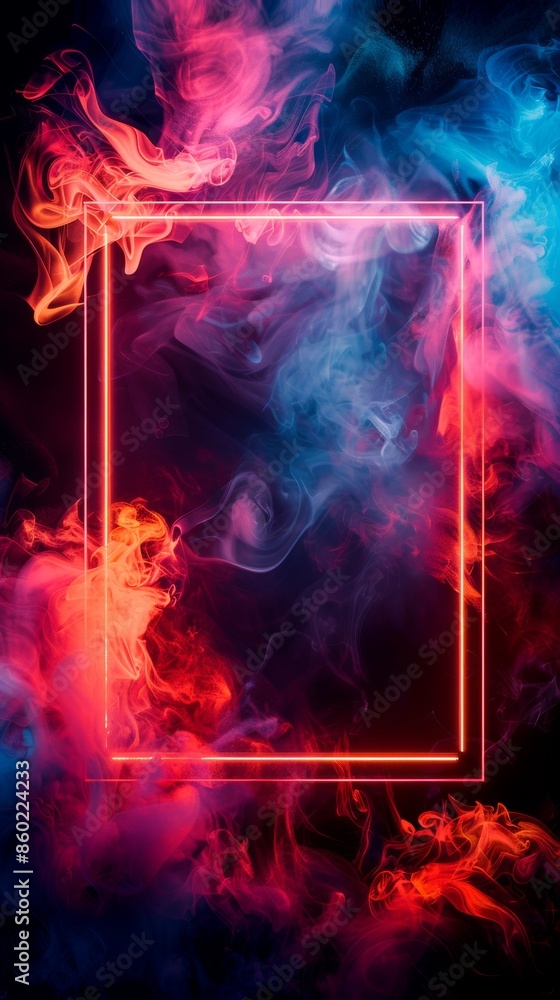Abstract Neon Frame With Red and Blue Smoke Abstract Neon Frame With Red and Blue Smoke