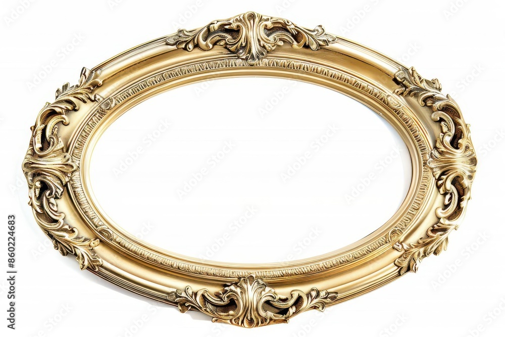 ornate vintage gold oval picture frame isolated on white elegant ...