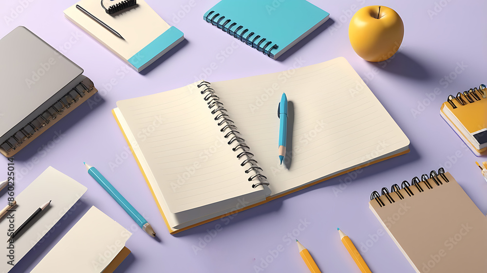Back to school Stationery-notebooks, pens, pencils concept Back to school Stationery-notebooks, pens, pencils concept