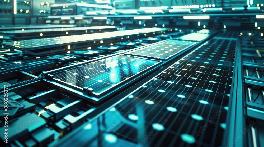Aerial view of a modern industrial complex equipped with solar panels, showcasing renewable energy and sustainability in a green environment Aerial view of a modern industrial complex equipped with solar panels, showcasing renewable energy and sustainability in a green environment