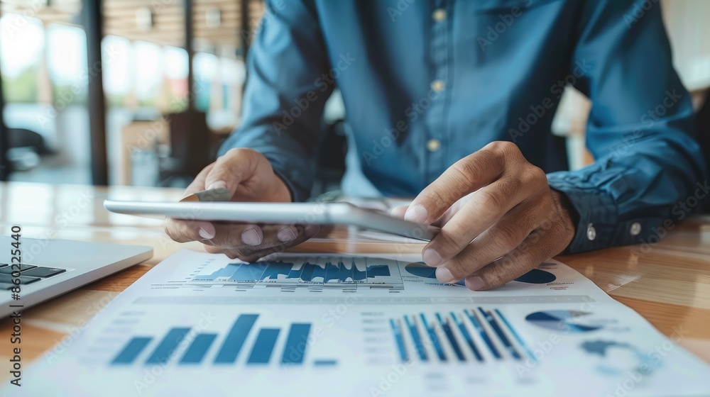 Business professional analyzing financial charts and graphs on a digital tablet at a modern office. Concept of data analysis and technology. Business professional analyzing financial charts and graphs on a digital tablet at a modern office. Concept of data analysis and technology.