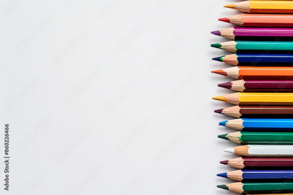 Colorful Pencils Lined Up on White Background Colorful Pencils Lined Up on White Background